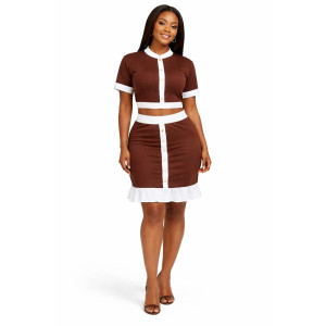 TwoPiece Contrast Trim Skirt Set